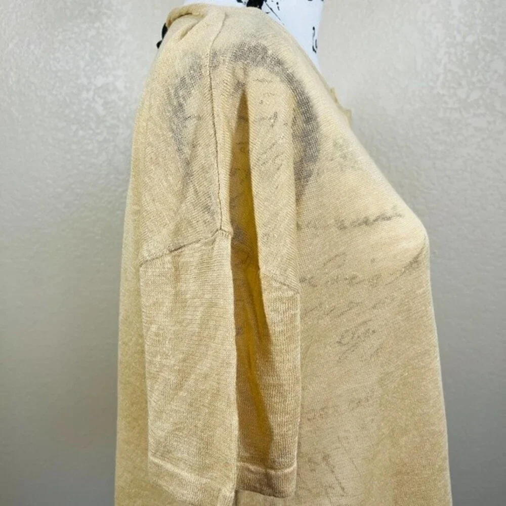 Skull Cashmere Tan top Women Lagenlook 100% Linen Penelope Henley Top size XS